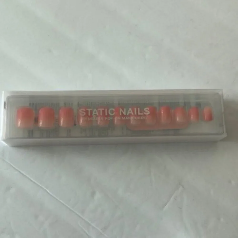 Static Nails Reusable Pop -on Soft Ombre Rose Square Manicures 24 pc